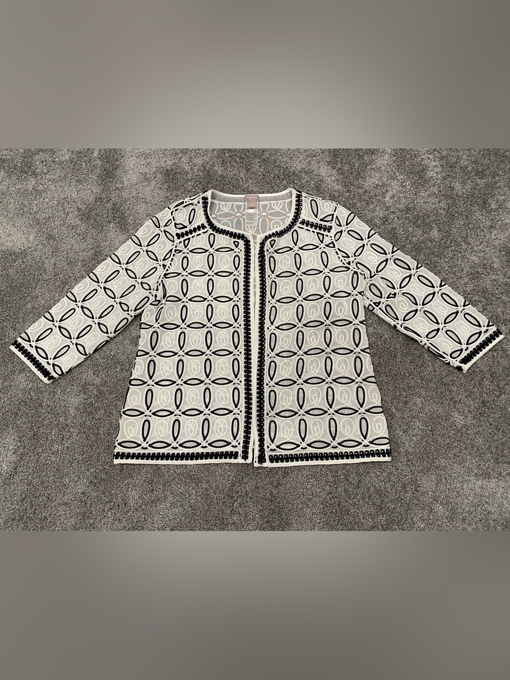 Chico's Travelers • Black and White Dressy Jacket Cardigan Size 1 US Size 8/10